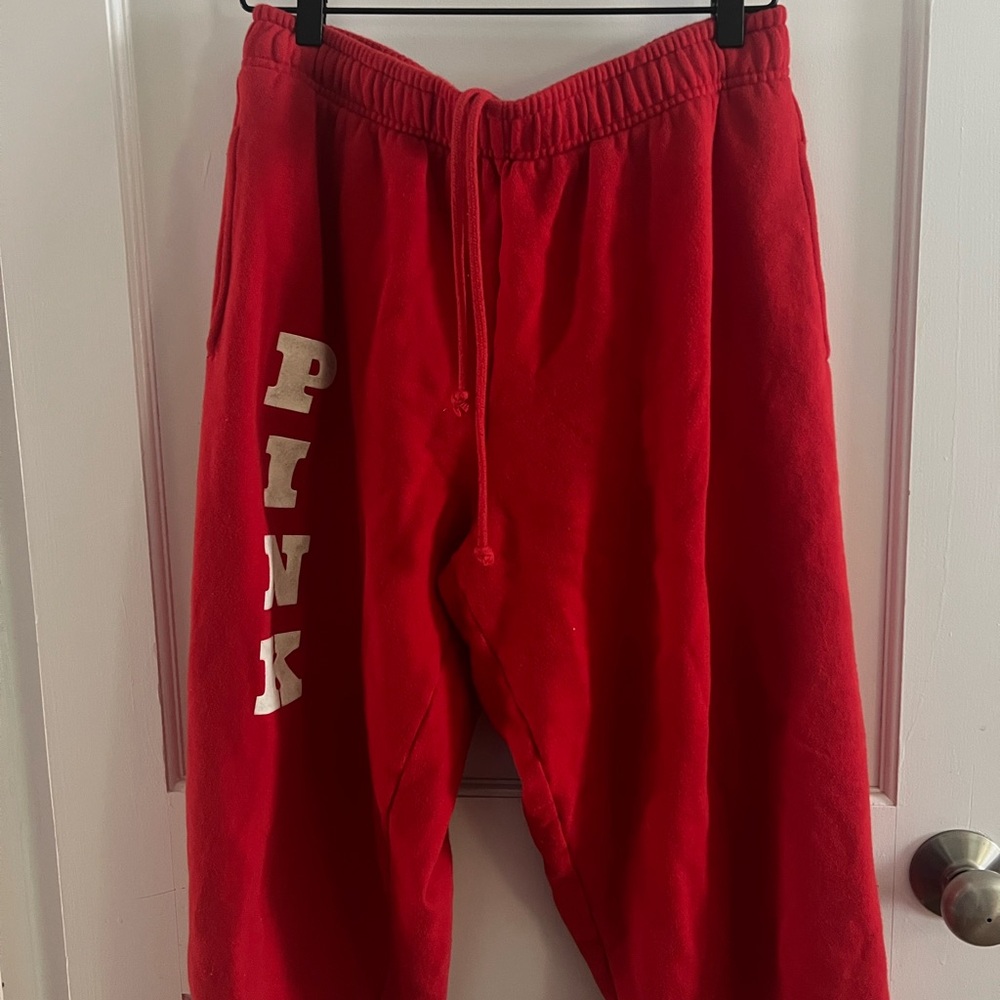 Victoria Secret PINK Red Ivy Fleece Campus Sweatpants